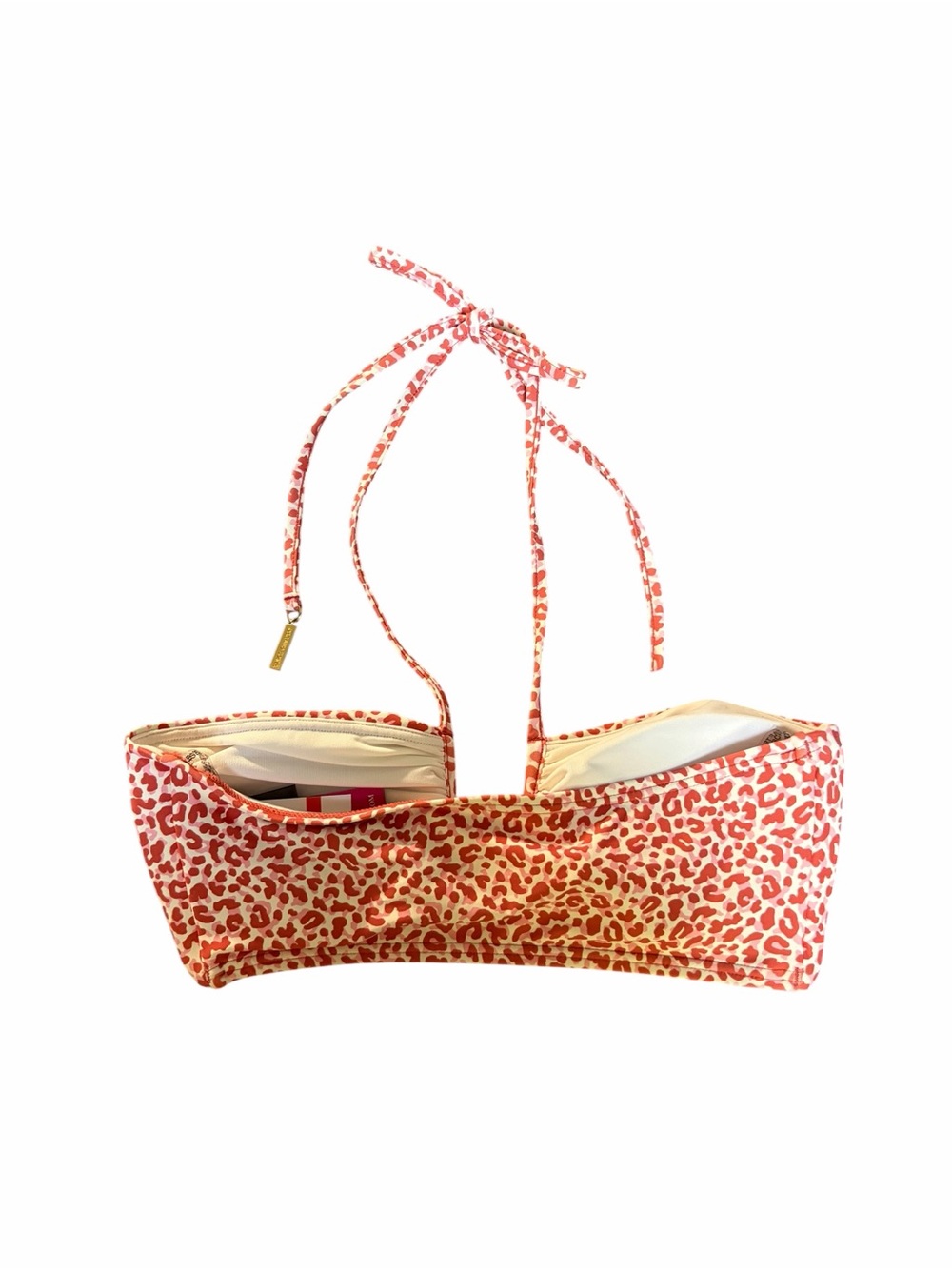 NWT Vince Camuto Cinnabar Bandeau Bikini Top XS Coral Leopard Print Halter Swim - Picture 3 of 5